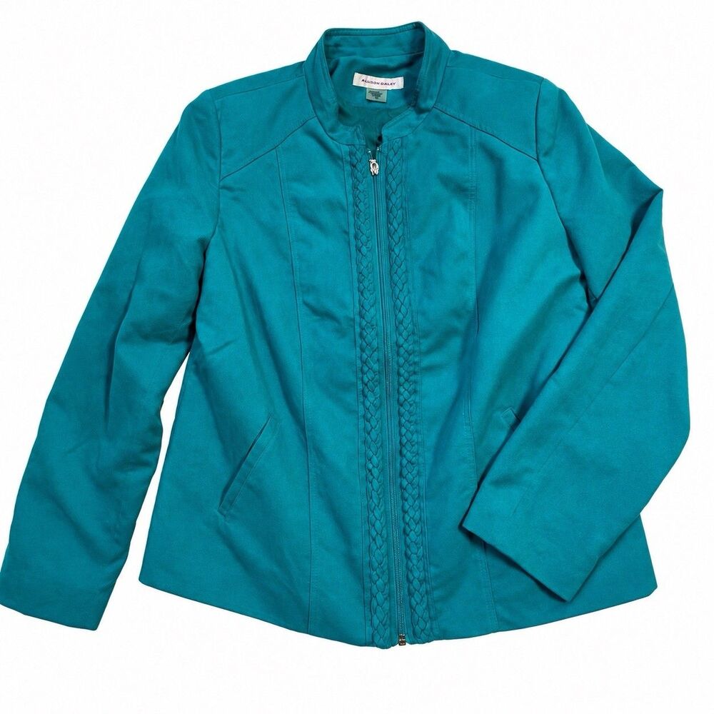 Vintage Allison Daley Jacket 10 Teal Blue Faux Suede Western Zipper Coat Y2K